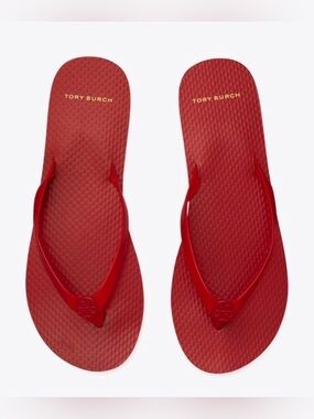 Tory Burch Mini Minnie Flip Flops Sandals Rubber Beach Pool Red Size 8M